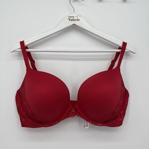 Victoria's Secret Bright Red Soft Pushup Bra Metallic Lace Size 38DD